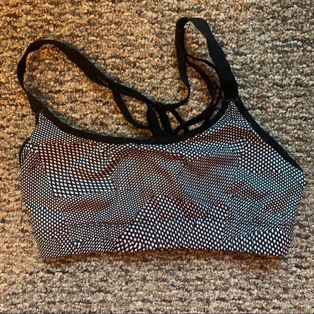 Grey and black sports bra